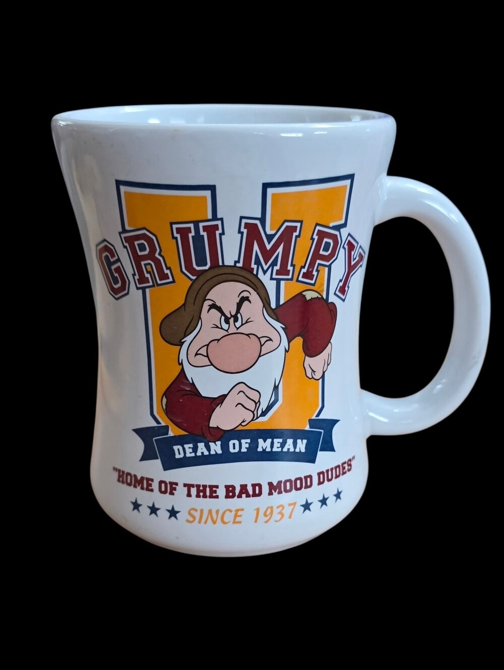 Disney Grumpy UNIVERSITY Coffee Mug Dean Of Mean Home Of The Bad Mood Dudes